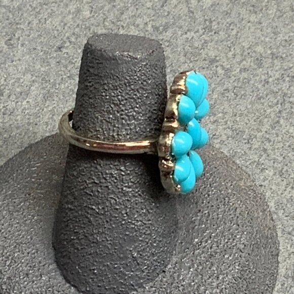 Flower Cluster Ring Size 5 Turquoise Blue Silver Retro Vintage Boho Elegant Y2K - Picture 3 of 5